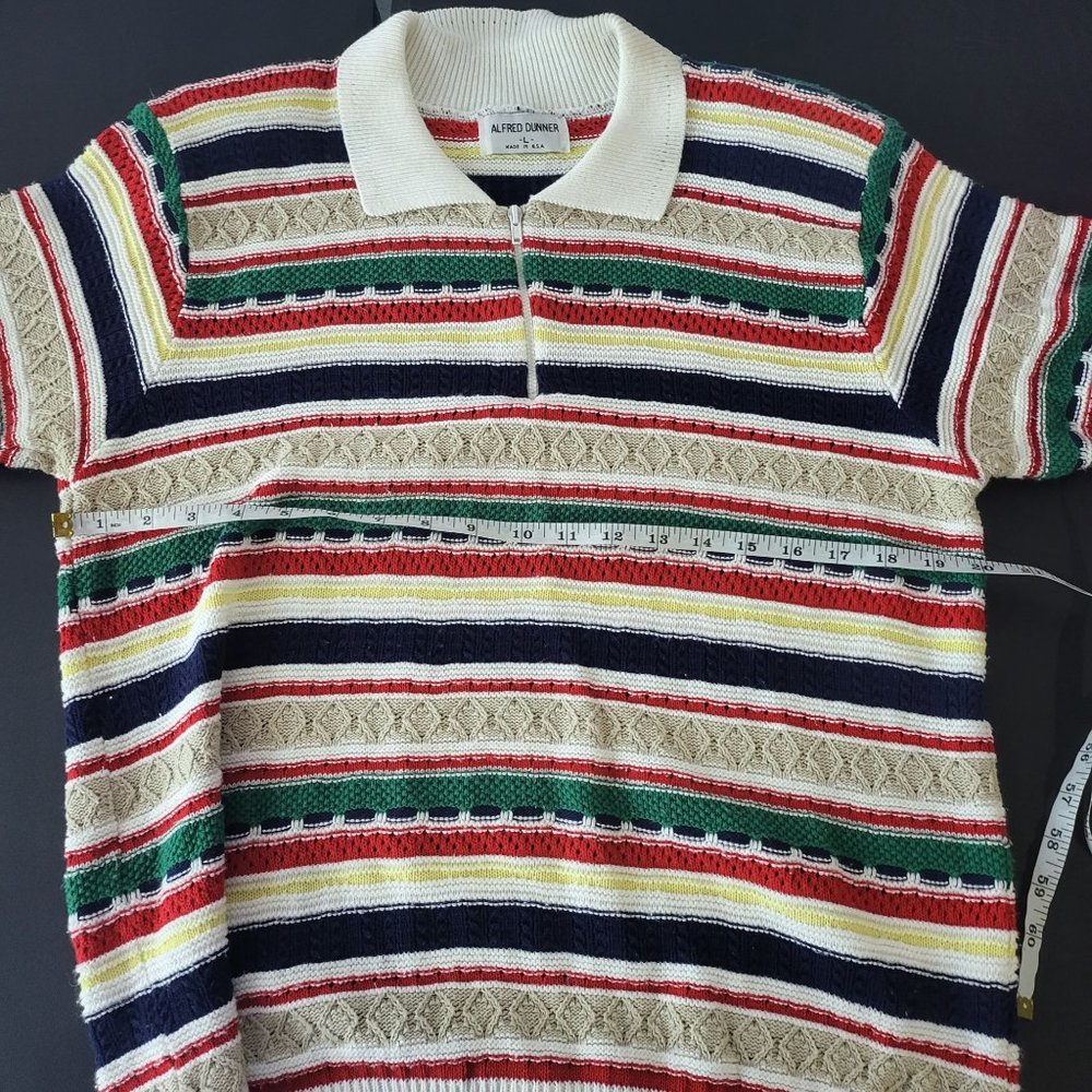 Vintage 80s Alfred Dunner Rainbow Striped 1/4 Zip Collared Sweater Large‎ Retro - Picture 6 of 7